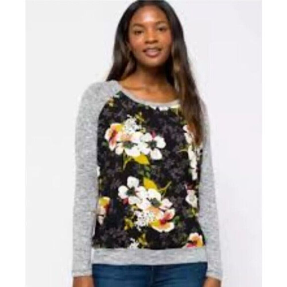 Kut from the Kloth Floral Benter Mixed Material‎ Long Sleeved Top -Size Large